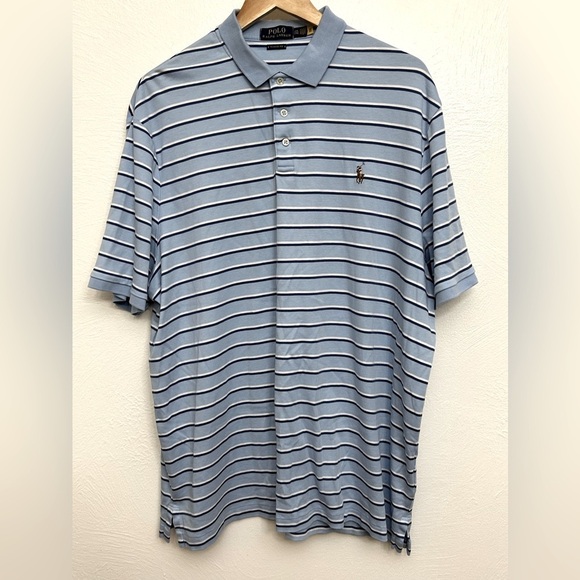 Polo Ralph Lauren Classic Fit Striped Soft Cotton Polo Light Blue Navy White XXL - Picture 2 of 11